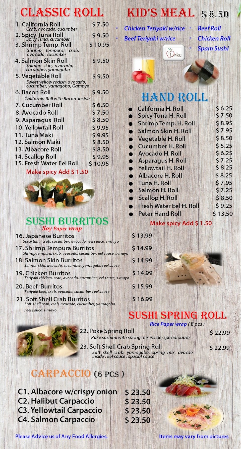 Japanese menu with bento boxes and bowls.
